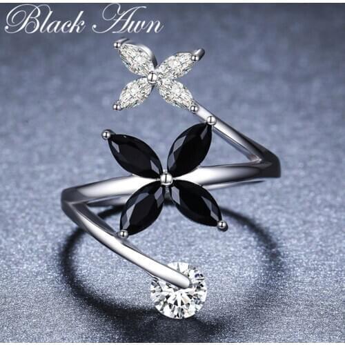 2020 New Romantic 925 Sterling Silver Fine Jewelry Engagement Black Spinel Wedding Ring for Women Anillos Mujer G055