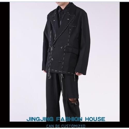 Autumn/Winter 2020 new casual suit jacket mens Japanese retro loose wide double-breasted sutured jacket