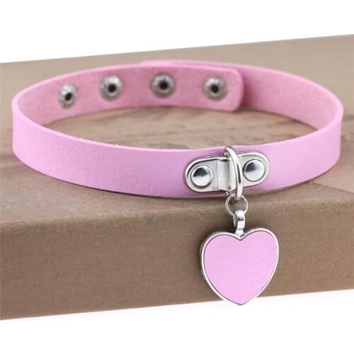 Rock Punk Harajuku Necklace Circle Heart PU Leather Choker Lady Leather Collar Jewelry Love Pendant Necklaces