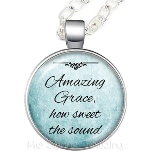 Amazing Grace, How Sweet The Sound Round Glass Choker Necklace Gift For Friends Inspire Ones Fighting