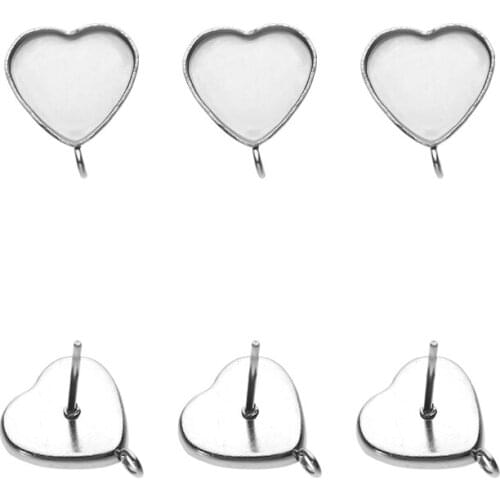 20pcs/Lot Stainless Steel 11mm Heart-Shape Blank Bezel Dangle Earrings Stud Base Setting For Love Heart Cabochon Jewelry Making