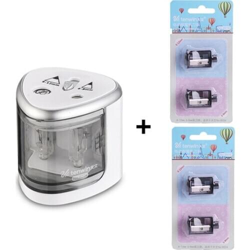 2020 New Automatic pencil sharpener Two-hole Electric Switch Pencil Sharpener Replaceable tool holder School Supplies Stationery