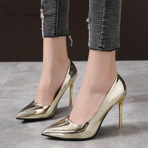 WDHKUN Women Fashion Sweet Silver Square High Heel Pumps Lady Casual Golden 9cm High Heel Pumps Mujer Tacones Altos