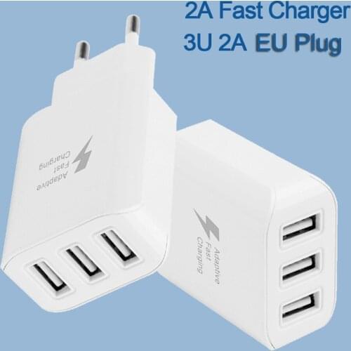 3-port USB mobile phone charger 5V 2A EU plug multi-function intelligent charging head