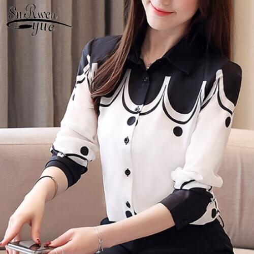Fashion Office Lady Chiffon Blouses Women 2019 Casual Printed Women Tops Long Sleeve Turn-down Collar Women Clothing 5499 50