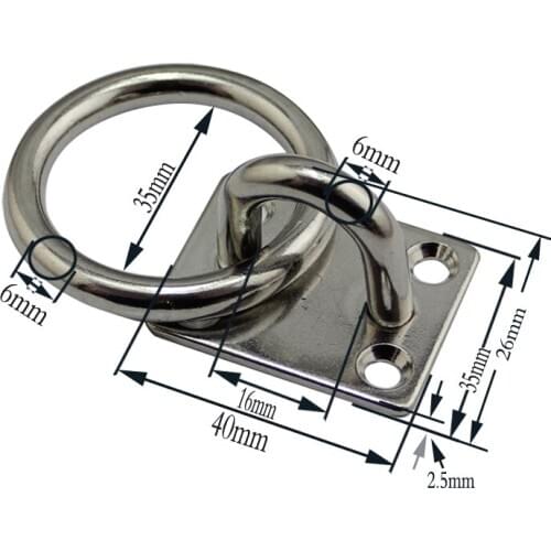 Stainless Steel Square Pad Eye Plate Eye Hook + Welded Ring Marine Boat SS316 Ring Square Eye Plate 10pcs 6mm