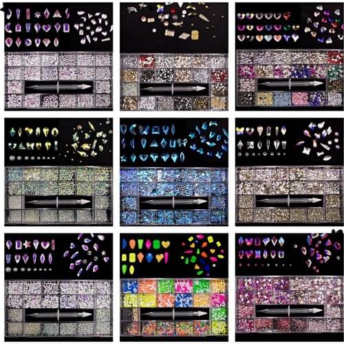 2000PC/Box 20 Shape (Each 100pcs) Top CRYSTAL AB Shaped Small Flatback Nail Art Rhinestone With 1PC PEN Pick Up Rhinestone CZBW5