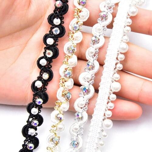 5Yards/Lot Pearl Beaded Webbing Rhinestone S-Shaped Lace Flower Trims Handmade Ribbon Accessories Diy Clothing Collar Craft Edge