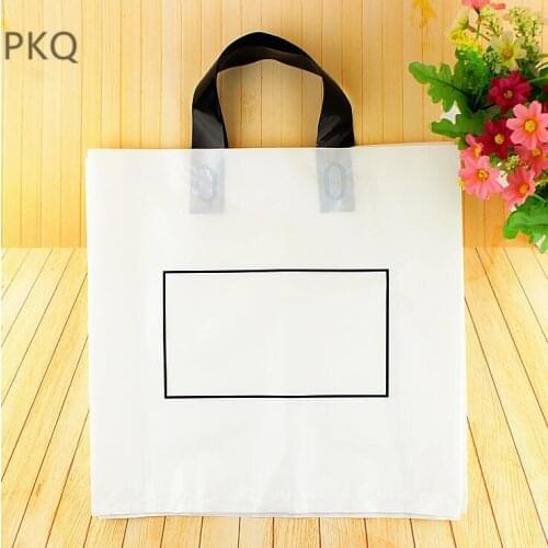 50pcs/lot white plastic Gift Bag With Handles 27x6x29cm Gift Packing Bags DIY Multifunction Shopping Bags large Party Supplies
