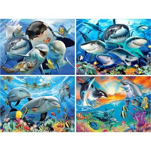 5D Diamond Painting Animal Shark Rhinestone Kit Full DIY Diamond Embroidery Mosaic Dolphin Craft Art Handmade Decoration Gift