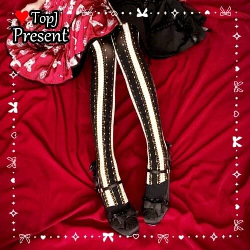Alice sweet Lolita gothic lolita cosplay stockings gilt-print Pantyhose Day Lolita leggings striped girls Lo socks