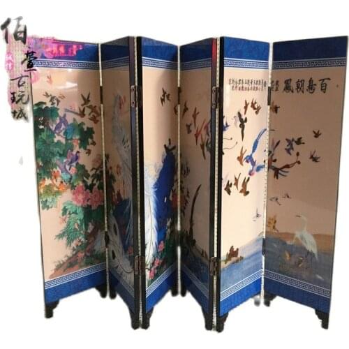 Antique folding six screens, birds and Phoenix, Chinese style lacquer painting home furnishing