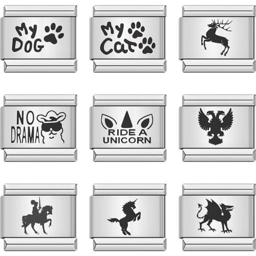 Hapiship Popular Fashion Unicorn Alpaca Cat Dog Footprints Charm Links Fit 9mm Stainless Steel Bracelet Jewelry Making DJ197