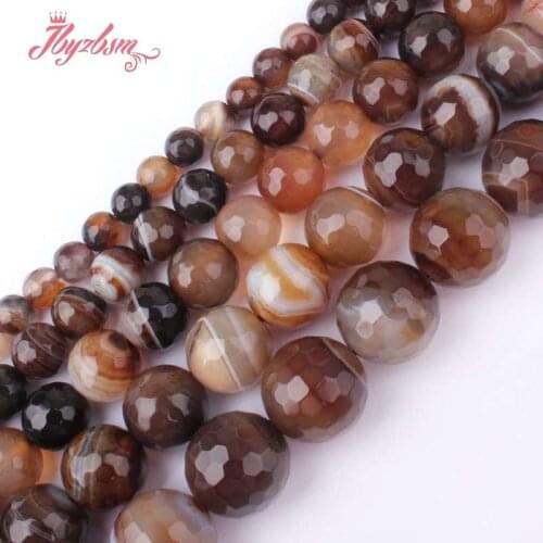6,8,10,12mm Brown Faceted Round Bead Ball Banded Agates Natural Stone Beads For Necklace Jewelry Making 15" Free Shipping
