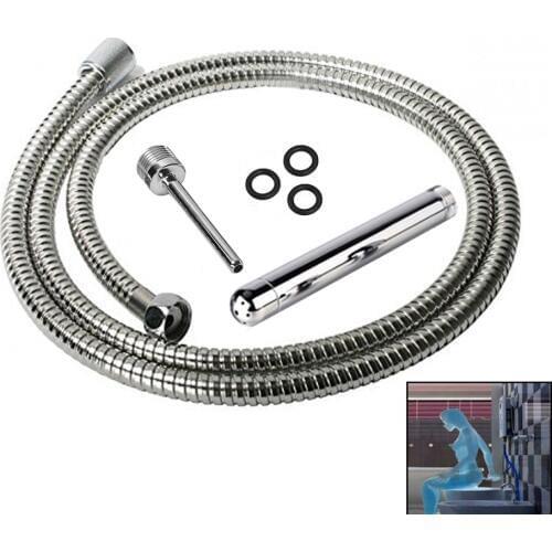 CamaTech All In One 2 Tip Shower Enema System With 1.5M Shower Hose Stainless Steel Narrow Nozzle Vaginal Anal Douche Enema Kit