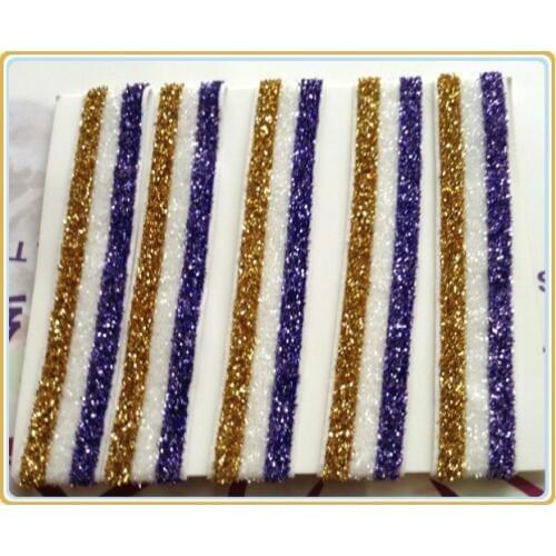 Price Negotiated) 5/8" Royal(Blue) / White /Gold Stripe Metallic Velvet Glitter Elastic Ribbon Wholesale