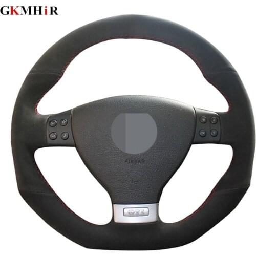 DIY Hand-stitched Black Suede Leather Car Steering Wheel Cover for Volkswagen Golf 5 Mk5 GTI VW Golf 5 R32 Passat R GT 2005