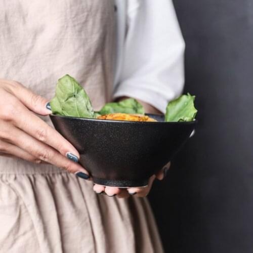 FANCITY Japanese-style creative household large rice bowl with hat bowl restaurant frosted black salad bowl noodle bowl dessert