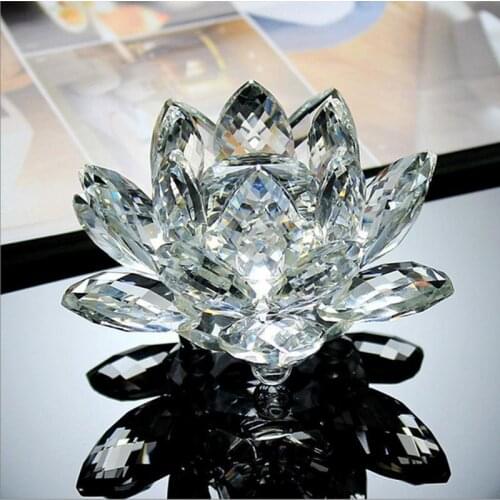 80 mm Feng shui Quartz Crystal Lotus Flower Crafts Glass Paperweight Ornaments Figurines Home Wedding Party Decor Gifts Souvenir