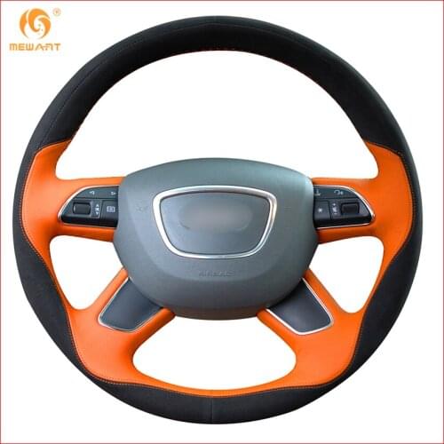 MEWANT Orange Leather Black Suede Steering Wheel Cover for Audi Q7 2012-2015 Q3 Q5 2013-2016 A4 (B8) 2014 2015 A6 (C7) 2014-2016