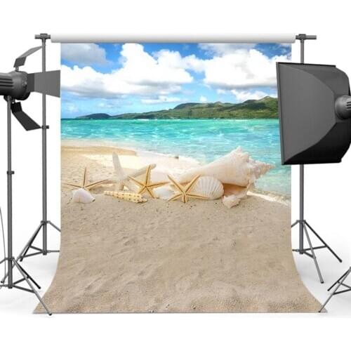 Mehofoto Summer Blue Sky Sea Backdrops Sandy Beach Starfish Photography Background Printed S-560