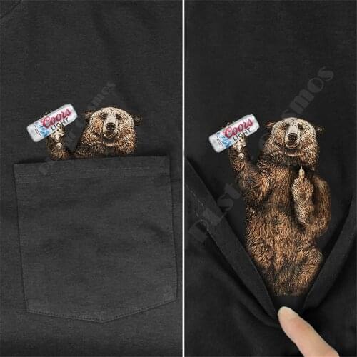 Bear Pocket Tee T Shirt summer printed t-shirt men for women shirts tops black cotton tees Fashion Short sleeve