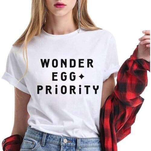 Women T-Shirt Summer Japan Anime Wonder Egg Priority English Letter Funny Student Korean Style for Girls Teens