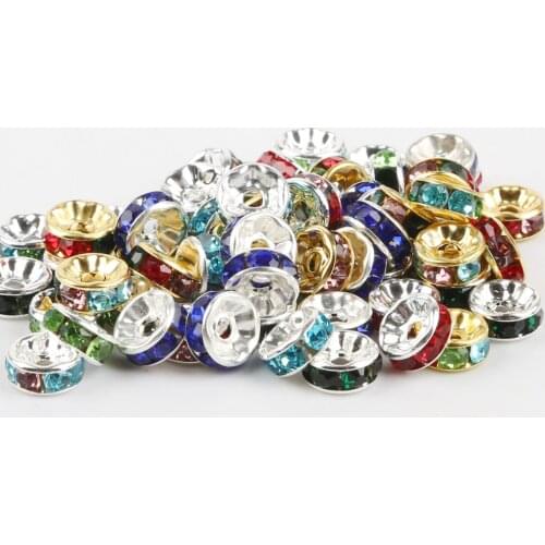Hot Sale 6MM 50Pcs Multicolor Crystal Rhinestone Rondelles Crystal Bead Loose Spacer Beads for DIY Jewelry Making Accessories