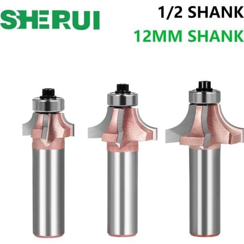 1/2"&12MM Shank Industr-Grade Corner Round Woodworking Milling Cutter Trimming Knife Edge Trimmer 4 Teeth Wood Router Bit