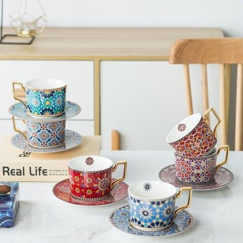 Morocco Style Coffee Cups With Saucers Porcelain Home Kitchen Office Table Drinkware Personalized Tea Cup Gift For Wedding Women