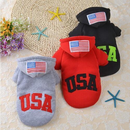 Pet Dog Cat Clothes USA Pattern Cute Hoodie Hooded Sweater Fall Winter Clothes Casual Leisure Warm Dog Coat Fashion Pet Jacket