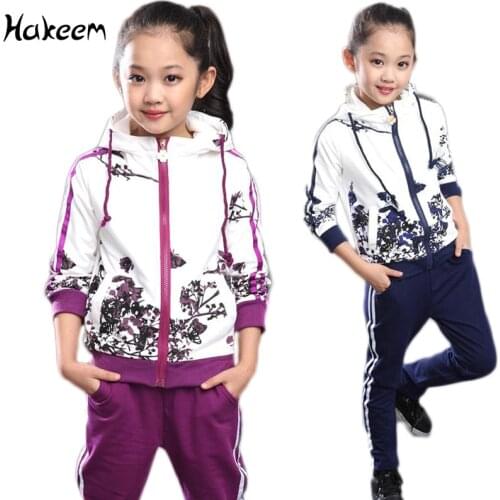 Clothing set Girls Clothes Jacket Floral Zipper Kids Hoodies+Pants Kids Tracksuit For Girls Clothing Sets Sport Suit 2018