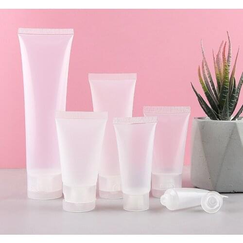 50pcs Frosted/Clear Plastic Soft Tubes Empty Cosmetic Lotion Tube Squeeze Facial Cream Container Flip Travel Refillable Bottle