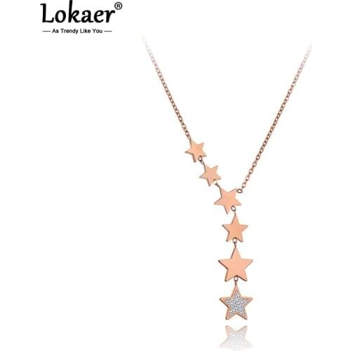 Lokaer Trendy Stainless Steel 6Pcs Rhinestone Stars Choker Necklaces Jewelry Lovely Charm Pendant Necklace For Women Girl N19186