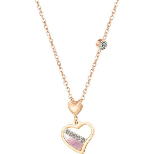Fashion White Shell Heart Necklace Female Titanium Steel Rose Gold Plated Pendant Necklace