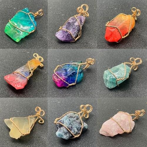 Momiji Natural Stone Pendants Irregular Colored Crystal Amethysts Pendant Necklace for Women DIY Jewelry Accessories Wholesale