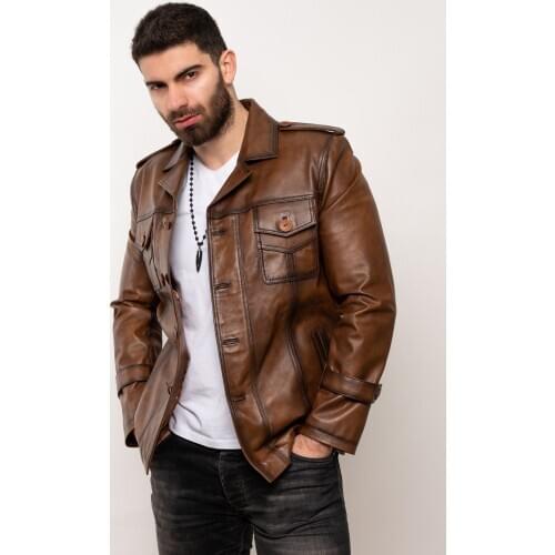 Mens Sheepskin Coat Genuine Leather Vintage Male Formal Casual Winter Long Jacket Soft Leather Brown Lambskin High Quality 2021