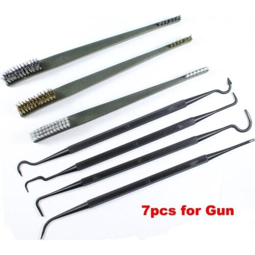 7 pcs/set Gun Hunting Cleaning Kit 3pcs Steel Wire Brush 4pcs Nylon Pick Tactical Rifle Gun Cleaning Tool