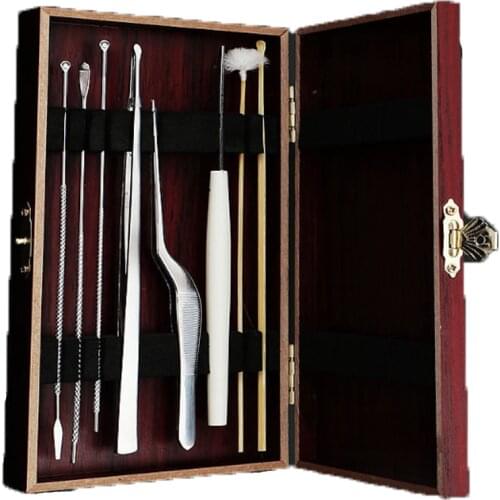 Ear picking tool set Earwax spoon professional earwax stick Goose feather stick Wooden box picking ear 8 sets professional