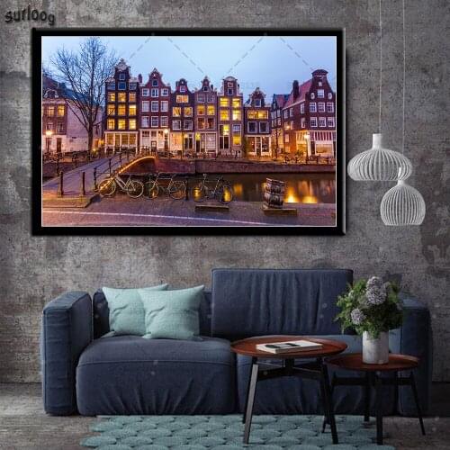 Wall Art Poster Netherland Amsterdam City Landscape Retro Pictures Prints Canvas Painting for Living Room Home Decor