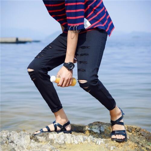 NEW 2020 spring autumn Mens jeans summer thin elastic jean hip hop knee hole streetwear pants black character male feet pants