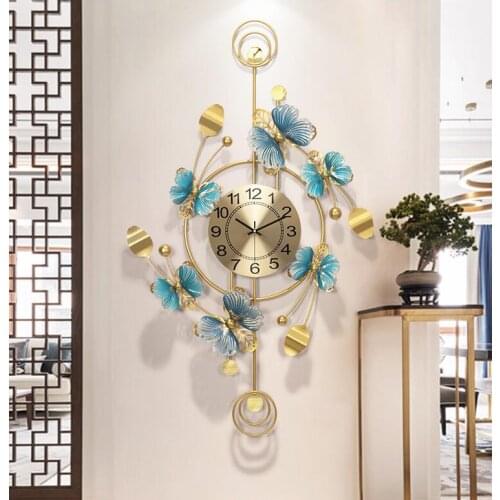 New Chinese Butterfly Orchid Wrought Iron Wall Clocks Home Livingroom Wall Sticker Decoration Hotel Club Lobby Wall Mural Crafts