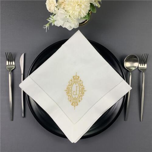 Napkins Monogrammed Dinner Napkins White linen Hemstitch Table Napkins 20"x20"Ladder Embroidered Initial J Tea Napkins