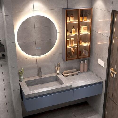 Modern Rock Solid Wood Hanging Cabinet Combination Intelligent Home Furniture Bathroom Furniture Bathroom Storage Cabinet