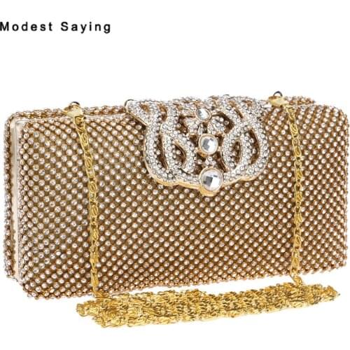 Luxury Gold Bling Crystal Wedding Party Handbags 2018 New Fashion Square Sparkly Prom Evening Purse Clutch Bags Crossbody Bags