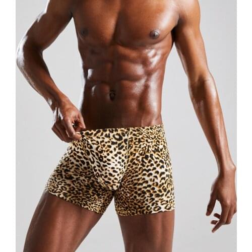 Men New Cotton Leopard Sexy Boxer jockstrap U convex Shorts Underwear