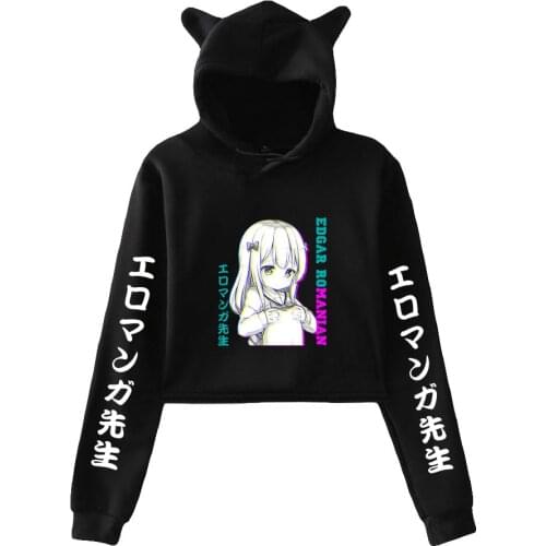 Izumi Sagiri Eromanga Sensei Print Cat Cropped Hoodies Women/Girl Long Sleeve Hooded Pullover Crop Tops Loose hooded hoodies