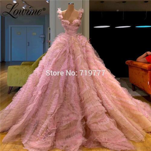 Amazing Pink Cloud Party Dress Saudi Arabia Long Prom Dresses 2019 Kaftan Robe De Soiree Tiered Formal Dubai Arabic Evening Gown