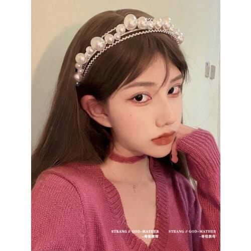 Retro pearl headband female heavy industry super fairy hair card French temperament tiara advanced sense crystal headband