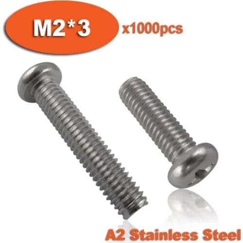 1000pcs DIN7985 M2 x 3 A2 Stainless Steel Pan Head Phillips Screw Cross Recessed Raised Cheese Head Screws